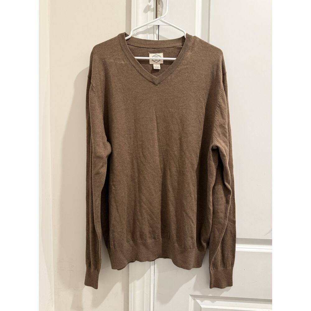 St Johns Bay Mens Sweater Brown XL New With Tags V Neck Pullover Cotton Blend